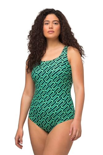 Ulla Popken Damen, grafischer Druck, ohne Softcups, Rundhals Badeanzug,...