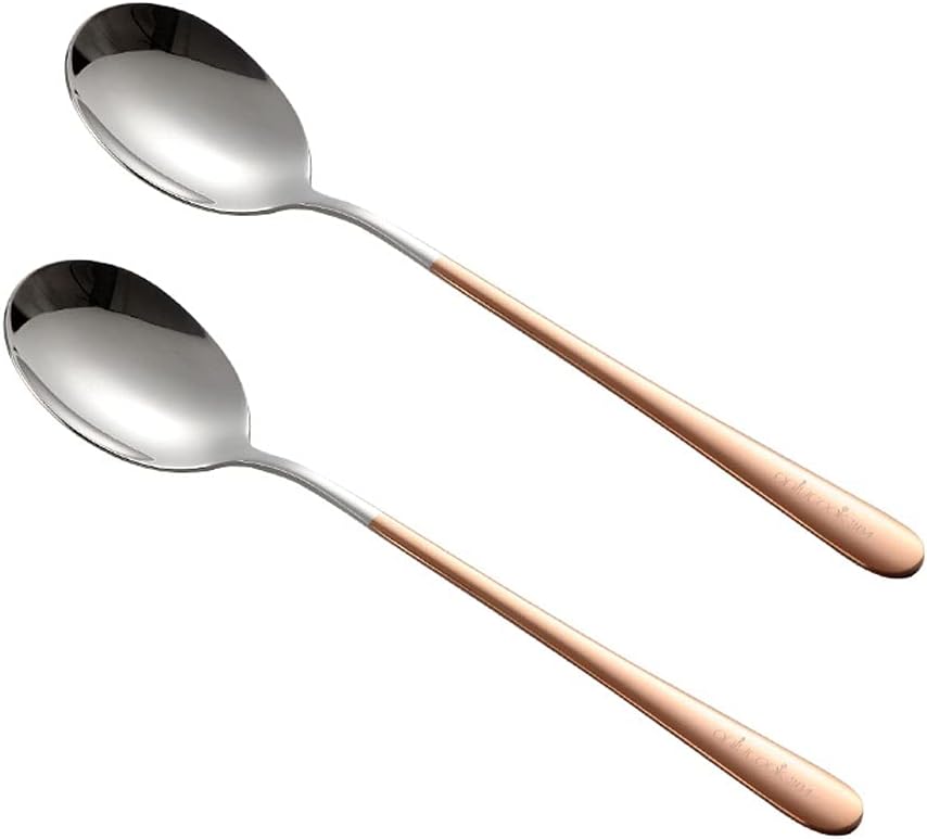 Tea Spoons Household Stainless Steel Spoon Dining Spoon Dessert Spoon Coffee Spoon Creative Cute Spoon Stirring Spoon High-Value Spoon Long-Handle Spoon 2 Pieces Pack Ice Tea Spoons (Color : C) (C)