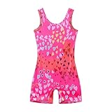 LUOUSE Gymnastics Leotards for Girls Scoop Neck With Shorts, Little Kids Butter Soft Dance Workout Unitards Biketards 5t-6t Golden Leopard