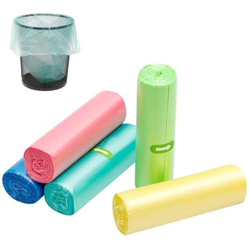 Lot de 100 sacs poubelle bio de 10 l, 5 couleurs, sacs poubelle biologiques, compostables, indéchirables, pour cuisine, bureau, salon (45 x 50 cm)