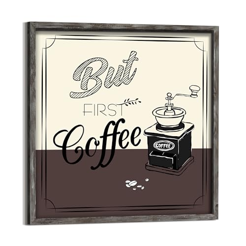 �L�b�`���ǃA�[�g �R�[�q�[�ʐ^:But First Coffee Sign �t���[������ؐ����� �f�p�ȃ_�C�j���O���[�� �t�@�[���n�E�X �J�t�F�v�����g �R�[�q�[���A�[�g���[�N �z�[���R�[�q�[�o�[�����p 20 x 20�C���`