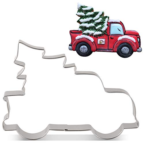 LILIAO Pickup Truck with Christmas Tree Cookie Cutter - 4.9 x 3.6 inches - Stainless Steel