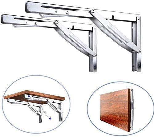 2X Heavy Duty 316 Stainless Steel Shelf-Bracket Bench Table Folding Shelf or Bracket, Max. Load 550lbs (Long Release arm)