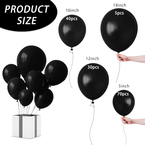 Black Balloon,145pcs Premium Black Latex Balloons Arch Kit Different Sizes 18 12 10 5 Inch,Balloon Garland Arch Kit for Graduation Anniversary Halloween Birthday Party Decoration - Image 3
