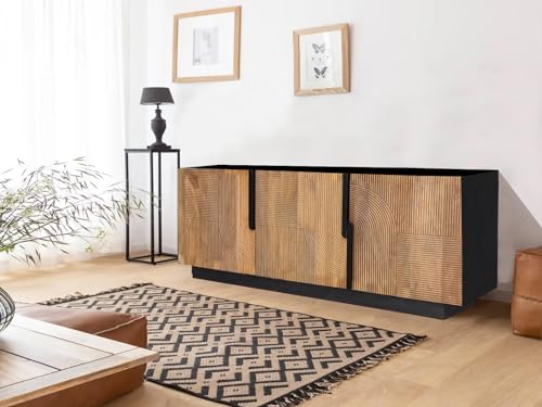 Image of The Attic Georgia TV Cabinet|Solid Wood Sideboard TV Cabinet for Living Room|Classy Live Edge TV Cabinet|Wooden Free Standing TV Unit Side Board Table with Storage|Honey Matte Finish