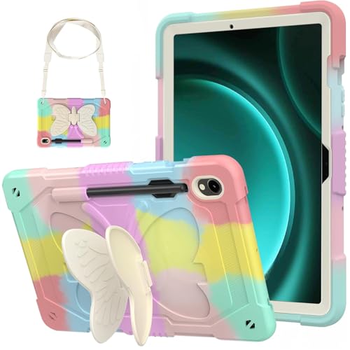 DreamerX for Samsung Galaxy Tab S10 Lite/S10 FE/S9 FE 5G 10.9 Inch/S9 11 Inch Case Cute, Kids Girls Kawaii Girly Women Cartoon Teen Case Butterfly Stand Shoulder Strap Pen Holder Silicone Cover, Pink