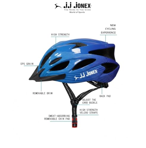 Image of JJ Jonex Adjustable Cycling & Skating Helmet with Detachable Visor | Light Weight | Adjustable Strap with Comfortable Chin Padding | Ideal for Men, Women & Kids (Blue, Large)