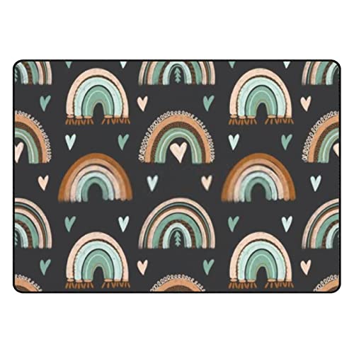 Cute Hearts Boho Rainbow Coral Fleece Large Area Rugs Soft Non Slip Floor Carpet Comfy Accent Rugs Machine Washable Indoor Home Decor For Living Room Bedroom Sofa 80X58In #TOP17