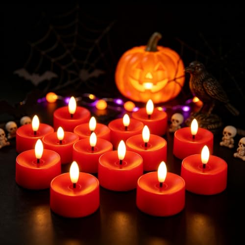 Image of QIDEA Red LED Battery Operated Tea Lights 12 Pack for Halloween Xmas Decor