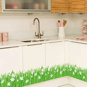 INKFENCE 127 cm Green Grass Flowers Wall Stickers Baseboard Wall Stickers Decorations Self Adhesive Sticker (Pack of 1)