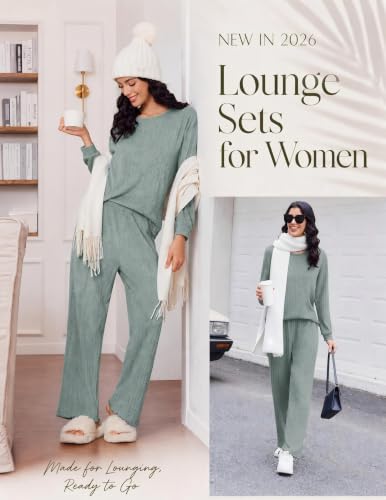 Ekouaer Lounge Sets for Women Ribbed Knit Long Sleeve 2 Piece Pajama Sets - image 5