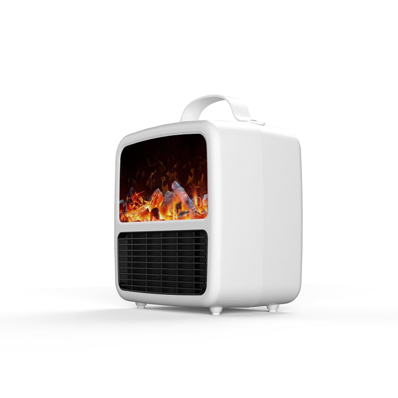 Mini calentador eléctrico con llamas 3D, calentador de chimenea portátil y silencioso para dormitorio, baño, oficina y habitaciones pequeñas, calefacción de cerámica PTC, interruptor de
