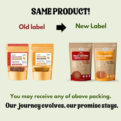 Image of NIHKAN Millet Crackers (Ragi Masala & Jowar Peri Peri Combo) - Gluten free | No Maida | High protein | High Fibre - Handmade & baked | Healthy Millet snack | Chai time guilt free snacks - No Preservatives & No Baking soda - 100g each