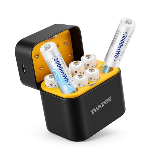 Tanatare 8 Pack Rechargeable Lithium ion AA Batteries with 2.5H Fast Charger, 3000mWh 1.5V Constant Output Rechargeable Double A Batteries Recharge up to 2000x Times, Low Self Discharge