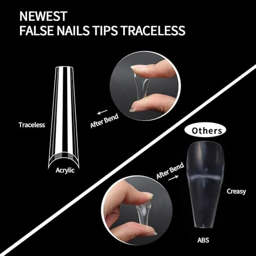 Image of UNA GELLA Soft Gel Nail Tips XXL 432pcs Square Coffin No C Curve Clear Tapered Straight Nail Tips 2 Style For Salon Home DIY