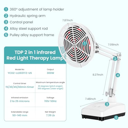 Image of YUNCHI 2 in 1 TDP Infrared Red Light Therapy with Base, 275W 2 in 1 Infrared Heat Lamp Device