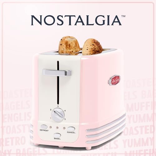 image for Nostalgia Retro Wide 2-Slice Toaster, Vintage Design With Crumb Tray, 