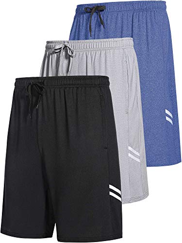 YOMOVER Basketball Shorts for Men 3 Pack 9 inch Quick Dry Athletic Workout Gym Hiking Fishing Running Home Casual Summer Mens Shorts with Pockets