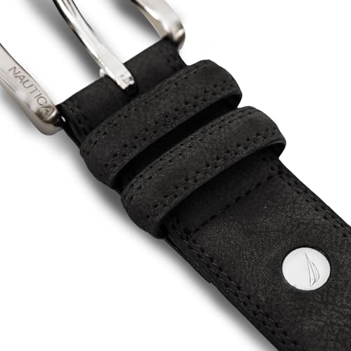 Image of Nautica Men's Casual Leather Belt | Everyday | Classic | Pants | Jeans | Khakis | Chinos | Metal Buckle