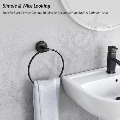 Image of Plantex Towel Ring for Bathroom /Stainless Steel Towel Holder /Round Napkin Ring /Towel Stand for Bathroom /Bathroom Accessories - Pack of 1 (Black)
