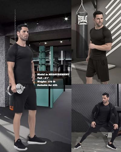 Conjunto masculino de compressão para treino, 5 peças, Preto, P