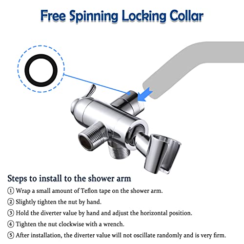 Shower Arm Diverter with Handshower Mount, G1/2 Brass 3 Way Shower Diverter Valve Bathroom Universal Shower System Replacement for Handheld Shower and Fixed Shower Head(Polished Chrome) - Thumbnail 7