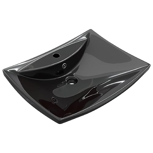 Lavabo rectangular negro para baño moderno de 60 cm con rebosadero integrado 4