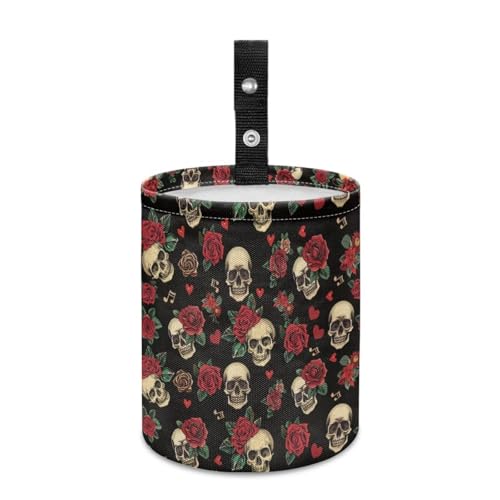 Image of Skull Rose Print Car Trash Can for Car Front Seat, Back Seat, Floor, Headrest, Car Accessories Interior Universal for Car SUV Trucks