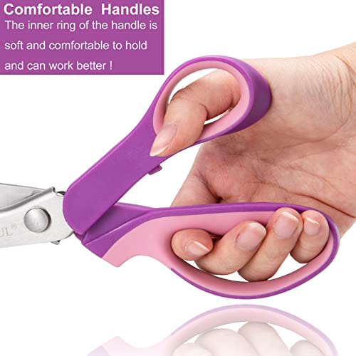 Jytuul 9.25 Inch Pinking Shears, Sharp Stainless Steel Zig Zag Scissors For Fabric Paper Leather, Comfort Grip Handled Professional Fabric Craft Sewing Dressmaking Scissors (Serrated, Purple) #TOP4