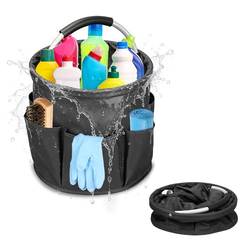 Qivine Cleaning Caddy for Cleaning Supplies, 17L Cleaning Supply Caddy with Handle Foldable Cleaning Supplies Organizer Bucket Tool Bag Organizer Cleaning Products Organizers for Home, Garden (Black)