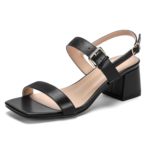 DOBOLIN Women's Wide Width Heels Square Open Toe Sandals Ankle Strap Heeled Sandals 2-Inch Dress...