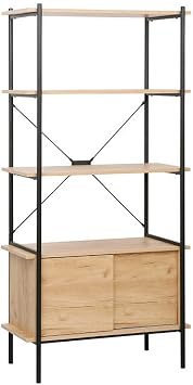 Retro 4 Rafl  S rg  Kapakl  Metal Kitapl k - Ceviz/Siyah 80x163x40 cm