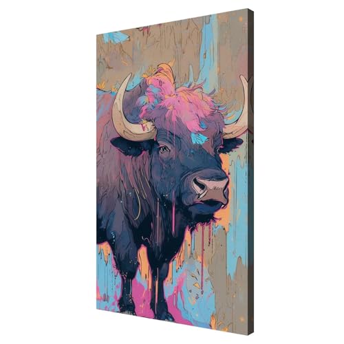 Ganado de las Tierras Altas Pintar por Numeros Adultos,Animal Pintura por Numeros,Easy Paint by Numbers Adult Niños,con Pinceles y Acrílico,DIY Manualidades Home Decor Regalo 40x80 cm,con Marco,d1146k