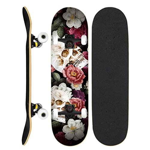 Lgan Skateboard Completo, 31x8in Monopatín Patineta Double Kick Trick para Adolescentes Principiantes Adultos (Color : White 7) Cover