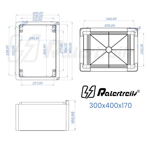 Miniatura 2 de Ralertreik Armario De Distribución Para Pared Con Placa De Montaje Galvanizada, Caja Industrial De Control Vacía De Plástico Abs Con Puerta Protección Ip65, Tamaño 300x400x170