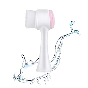 Facial Cleansing Brush 2 in 1Double-Sided Manual Facial Cleaning Brush with Soft Bristles for Deep Pore Exfoliation, Wash Makeup, Massaging (White-Pink)