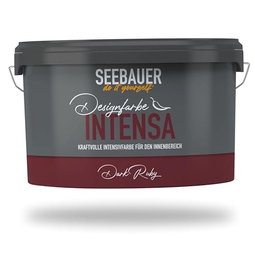 SEEBAUER diy Intensivfarbe INTENSA Rot 2,5L (Dark Ruby) Edelmatte Wandfarbe Dunkelrot - Innenfarbe sehr hohe Deckkraft - Matt, Abwaschbar und Tropffrei