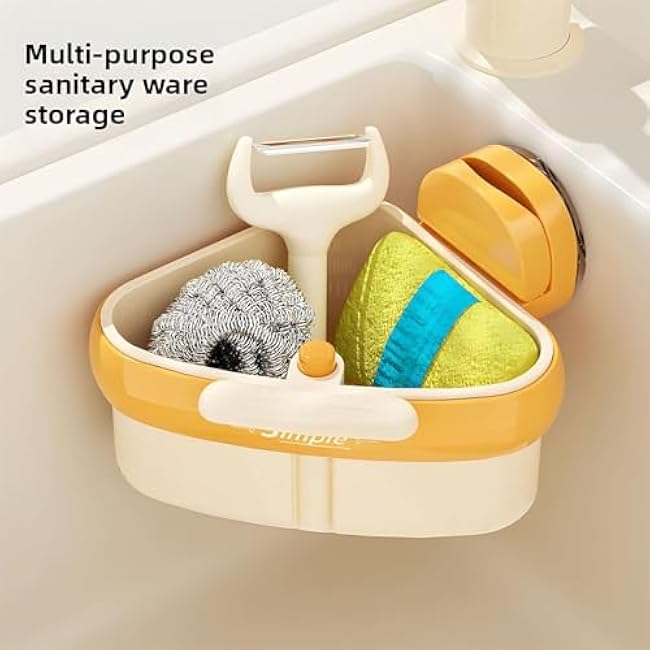 Suction Cup Sink Strainer: Plastic Sink Storage Rack Holder, Triangular Sinks Basket Shelf with Suction Cup Sucker, Corner Hanging, Rust Resistant, for Kitchen Bathroom Dishware ? (Green)