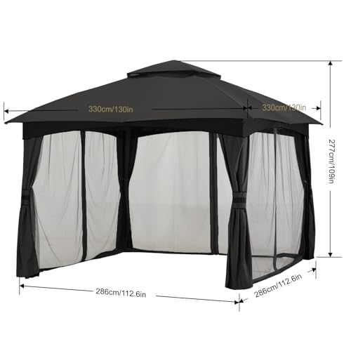 MASTERCANOPY Outdoor Patio Gazebo for Garden with Upgrade Steel Frame and Netting Walls (10x10,Gray)