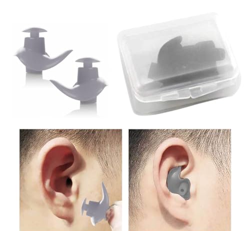Image of Silicone Earplugs for Swimming Bathing and Sleeping, Professional Noise Reduction Reusable Silicone Swim Earplugs for Adult Swimmers Children Diving (2 Pair) (Pink Grey)