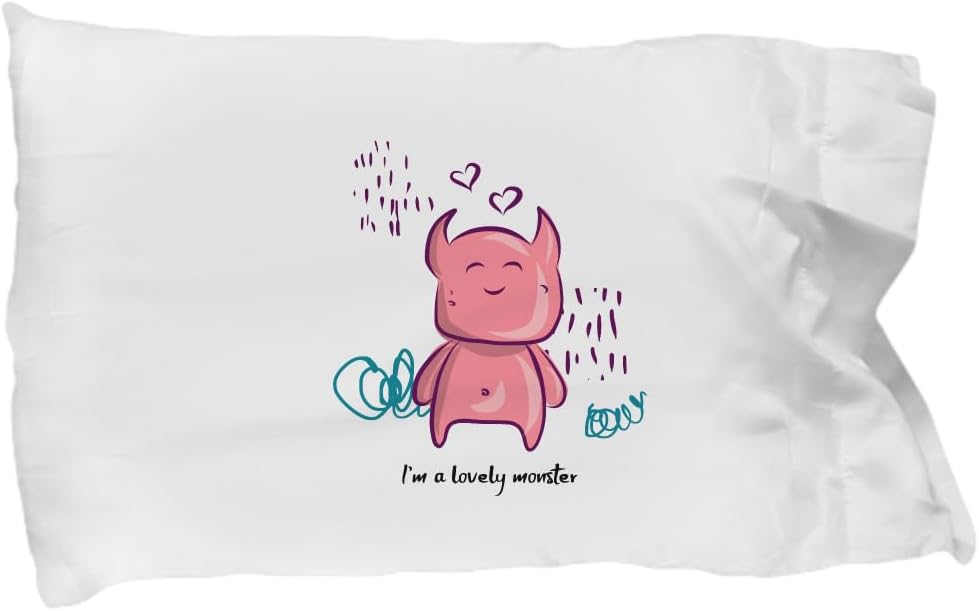 EzGift Pillowcase Cute Monster Doodle Gift for Kid Boy Girl Child I'm A Lovely Monster Pillow Cover Case 20x30