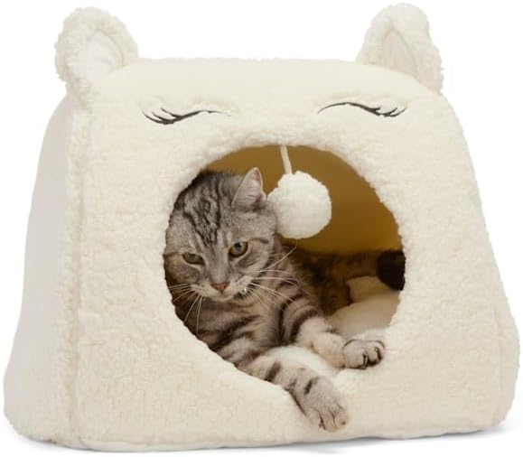 review EveryYay Snooze Fest White Solid Pyramid Pod Cave Cat Bed, 16