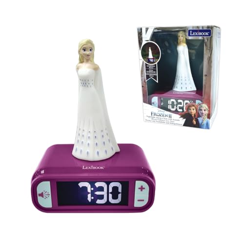 Lexibook - Réveil Veilleuse Elsa La Reine des Neiges 2 pour Enfant, Elsa Lumineuse, Effets sonores Disney Frozen, Réveil pour Enfant, Snooze, Couleur Bleue -...