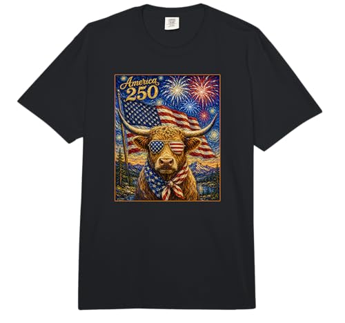 Ox Cow Art on America 250 Anniversay 4th of July USA Flag Comfort Colors Adult Heavyweight T-Shirt