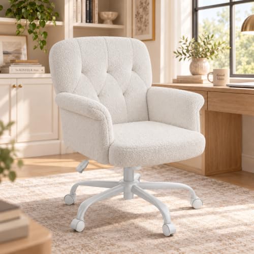 Nexador Home Office Chair, Makeup Chair with Padded Armrests, White