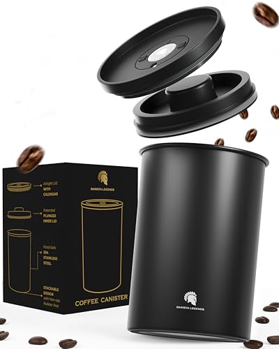 Barista Legends® Kaffeedose Luftdicht 1KG Bohnen - Unser Kaffeebohnen Behälter mit einzigartigem Vakuumverschluss - Licht & Aromadicht für max. lange Frische inkl. Datumsanzeige - Kaffee Behälter