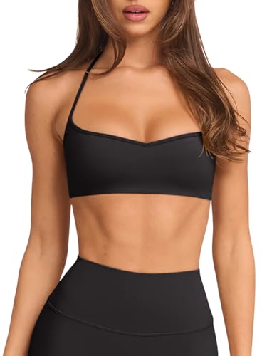 Image of LASLULU Womens Adjustable Spaghetti Straps Sports Bra Sweetheart Neck Wireless Padded Workout Yoga Crop Tops