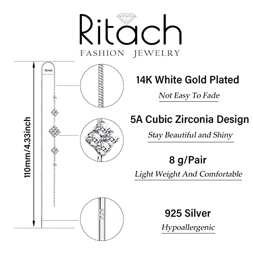 Threader Earrings For Women 925 Sterling Silver Plated Cubiz Zircoina Long Dangle Drop Earrings For Teen Girls #TOP1