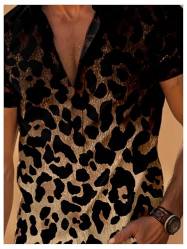 Men's Leopard Print Shirt Top Button Down Short Sleeve Vintage Cheetah Shirts2