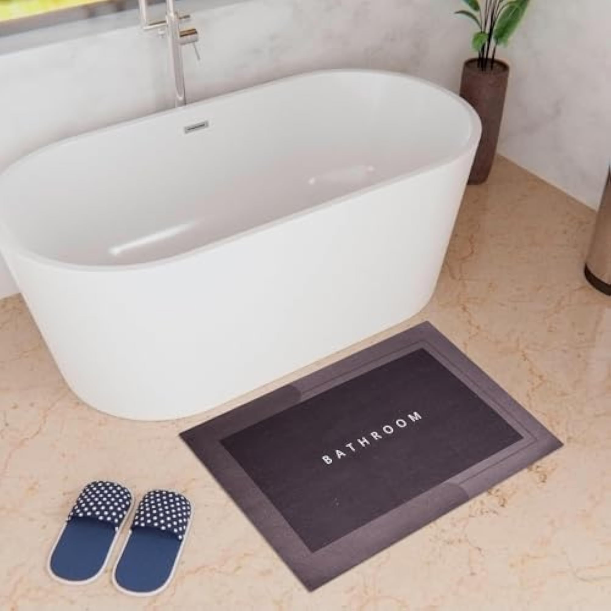 Rectangular Soft Anti-Skid Bath Mat, Wine Color